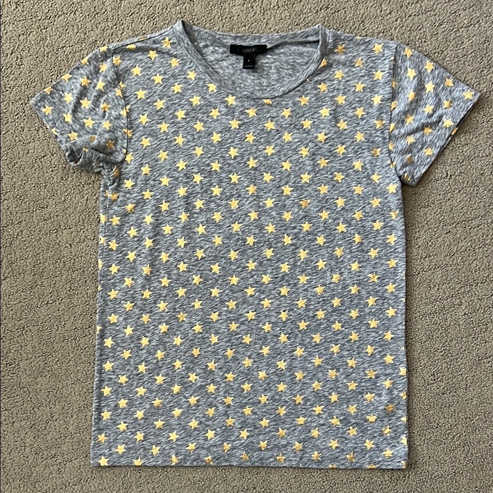 J. Crew Heather Gray Tee with Gold Star Pattern